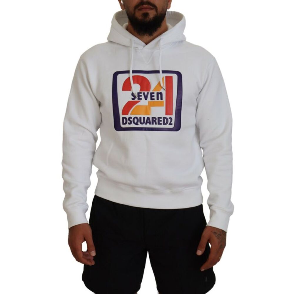 Dsquared² White Cotton Hooded Printed Men Pullover Men's Sweater